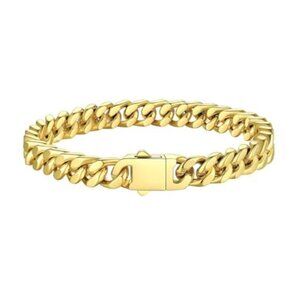 Mens Cuban Link Chain Bracelet Thick 18K Gold Black Silver Stainless Steel